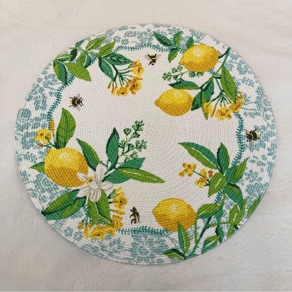 Bee Zesty Braided Round Placemat Kay Dee Designs Large 14.5” Lemons Essential - Picture 3 of 6